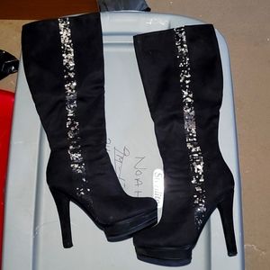 Jennifer Lopez black suede sequin knee high boots size 7.5